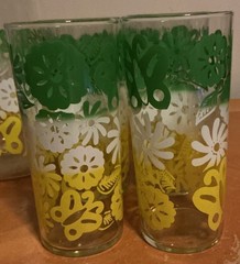 Vtg 1960s M CENTURY Pitcher Set Of 6 Glasses N. Stalcup Ombre Floral Butterfly