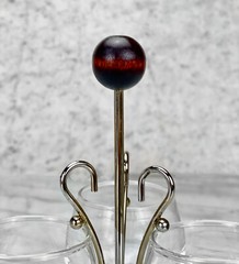 Mid-Century Gold Bar Serving Caddy w/ 3 Whiskey Glasses