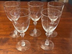 Set of 5 Courtship Water Goblets Polished, Cut by Tiffin-Franciscan Blown Glass