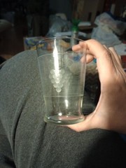Vtg Etched «Grape And Vine» Design with Horiz. Lines Drinking Glasses