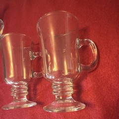 Set of 3 Clear Glass Irish Coffee Glasses, Footed Pedestal Mugs With Handles