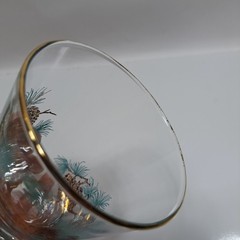 Libbey Turquoise Pine Cone Vintage 1960S Drinking Glass Clear Gold Trim