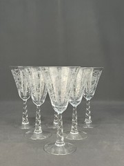 6 Fostoria MAYFLOWER 7 3/8” Water Goblets #6020 Stem Etched Cornucopia: MINT