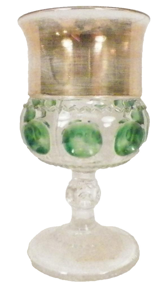 King’s Crown w Thumbprint Wine Goblet Green Dots Gold Flash XLCR Adams & Co EAPG