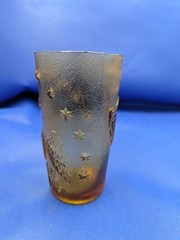 VINTAGE AMBER TUMBLER GLASS With Eagle-Shield-Patriotic Stars Made In Italy