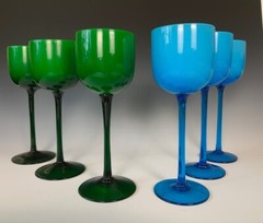 Lot of 9 Moretti Cased Wine & Cordial Glasses EUC Green, Turquoise, Purple