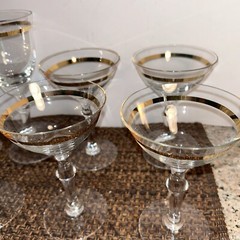 VTG MCM Gold Rimmed Cocktail Glasses 8 4 8” & 4 6” Barware