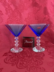 NEW FLAWLESS Unique BACCARAT France 2 Blue VEGA Glass Crystal MARTINI COCKTAILS
