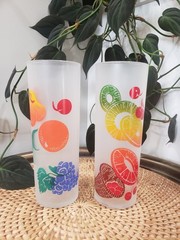 Set Of 2 MCM Vintage Federal Glass Tall Frosted Fruit Tumblers Highball Glasses