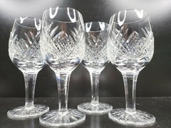 4 Astral Diane Wine Glasses Set 6″ Crystal Criss Cross Cut Etched Facet Stem Lot