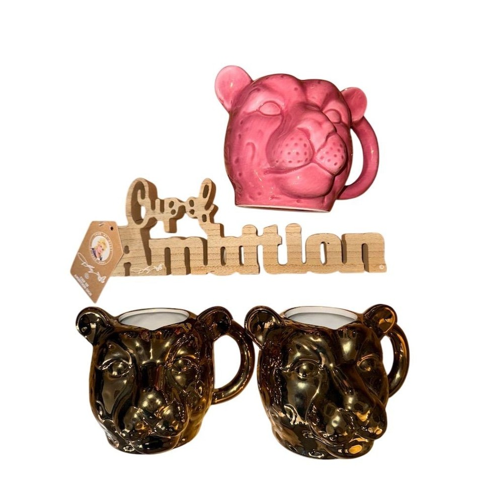 Animal Head Ceramic Mug Set «Cup of Ambition» 4-Piece coffee bar Dolly Parton