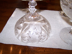ANTIQUE HIGH QUALITY ETHCHED CRYSTAL FOOTED CHAMPAGNE COUPES: SET OF 4