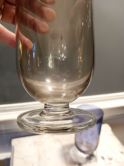Pair of Blown Glass Gray & Purple Blue Iridescent Short Stemmed Goblets Numbered