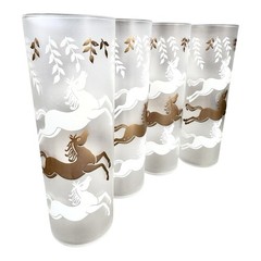 Four Frosted Vintage 1950’s Libbey Cavalcade Jumping Horses Highball Tumblers