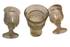 Vintage Indiana Glass Crystal PEBBLE LEAF Clear 6oz. Water Juice 3 Goblets