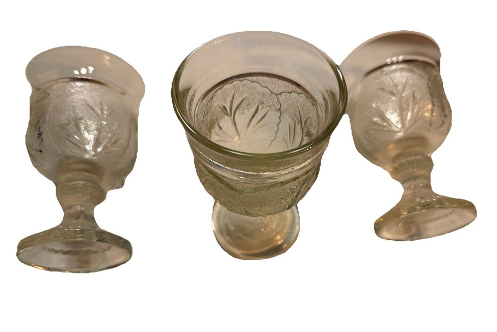 Vintage Indiana Glass Crystal PEBBLE LEAF Clear 6oz. Water Juice 3 Goblets
