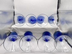Set Of 8 Vintage Libby Cobalt Blue Petal Stem Martini Glasses From 80’s 7×4.25”