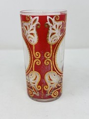 3 Vintage MCM Culver Signed Gold and Red Regal Scroll Circle Tumbler Glasses Bar