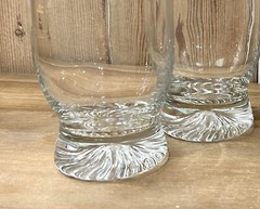 Juice Glasses Set Of 5 Clear Glass Thick Swirl Base 6.5” Tall 16 Oz Vintage