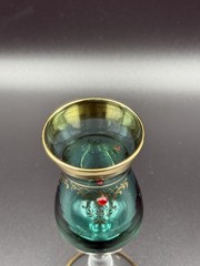 Murano Green Gold Goblet • Hand-Painted Ruby Jewel Enamel • Italian Art Glass