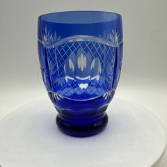 Vtg Edo Kiriko Cobal Blue Set of Four Water Tumblers Glasses. 4” tall. See pics.