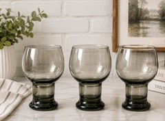 Set of 3 Vintage Libbey Stax Smoke Gray Pedestal Beer Drinking Glasses Barware