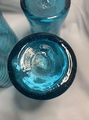 Hand blown swirl Blue 4 Glasses with Bubbles & Rough Pontil Mark B39