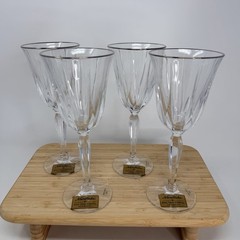 Vintage Noritake Lead Crystal Vendome Wine Glasses Set 4 Germany Silver Rim