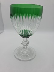 Vtg Emerald Green Cut to Clear Crystal Goblet Bohemian Czech Emerald Wine Glass
