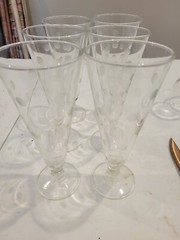 Set 6 Vintage 1950’s Polka Dot Etched Beer Glasses 7 1/2″ Pilsners Circles