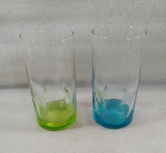 2 Libbey IMPRESSIONS COLORS Thumb Print Glasses Green, Blue