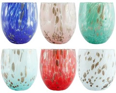 Murano Glass Drinking Tumblers Set of Six 6 Blue Red Green White Bronze Venice