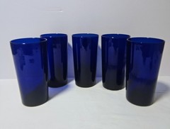 SET OF 5 LIBBEY COBALT BLUE TUMBLERS TAPERED 6″ X 3 1/4″ HOLDS 20OZ