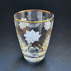 Vintage MCM 1960’s Libbey Juice Glasses Rose Pattern Gold Trim Set of 7