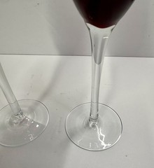 Set of 2 Vintage 4 oz Ruby Red Wine Glasses Champagne Flutes 9” Tall Clear Stem