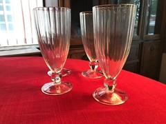 French Ice tea glass lot of 4 marked France tight optic bowl knob stem FREE SHIP