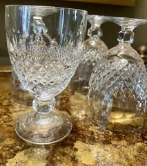 Galway O’MALLEY Clear Cut Crystal 5″ RED WINE GLASSES Cross Hatch Dots SET OF 4