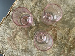 Vintage Pink & Clear Stems Adorable Small Shot Cordial Wine Glass 4 inch SET 3