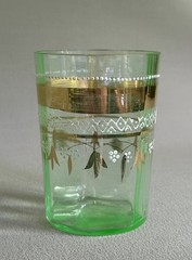 Antique Victorian Green UV Reactive Glass Drinks Tumbler – Hand Painted w/Gold
