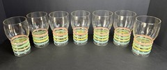 7 Petalware Pastel Bands Tumblers Corning Macbeth Evans Vintage 1930s