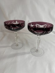 Set of 2 Vintage Lausitzer Amethyst Champagne Coupes