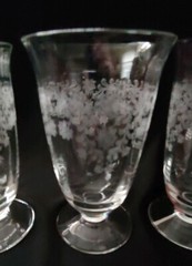 3 VTG FOSTORIA ETCHED FOOTED TUMBLER GOBLETS 5 1/2″