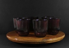 Unique Vintage Set of 6 Ridged Cranberry Red Roly Poly Cocktail Glasses 11 oz.