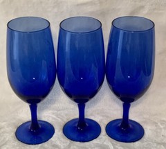 Vintage Luminarc France Cobalt Blue Wine Ice Tea Drinking Glass Set of 3 Signed