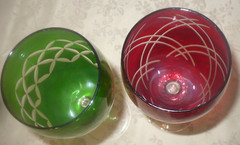 Red & Green Cut to the Clear Long Stem Wine Glasses Set of 2