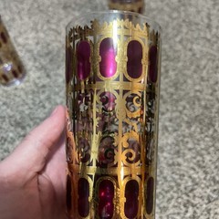 4 Vintage Culver Cranberry Gold Scroll MCM Highball Tumbler Glasses 12 oz Bar 22