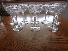 Champagne Etched Rock Sharpe Floral Blown Stem 6 Oz – Set of 8 Glasses