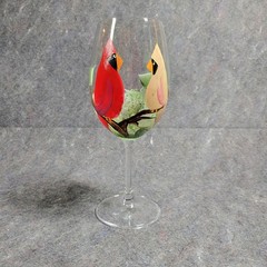 Cardinal Couple Handpainted Wineglass Goblet 3.25″×8.25″ Wild Birds