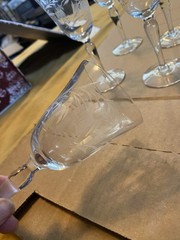 Set of 10 unbranded vintage cordial glasses with deep etched floral pattern