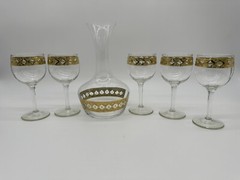 Vintage Culver 22k Gold Valencia Set Of 5 Wine Glasses And Carafe — VERY NICE